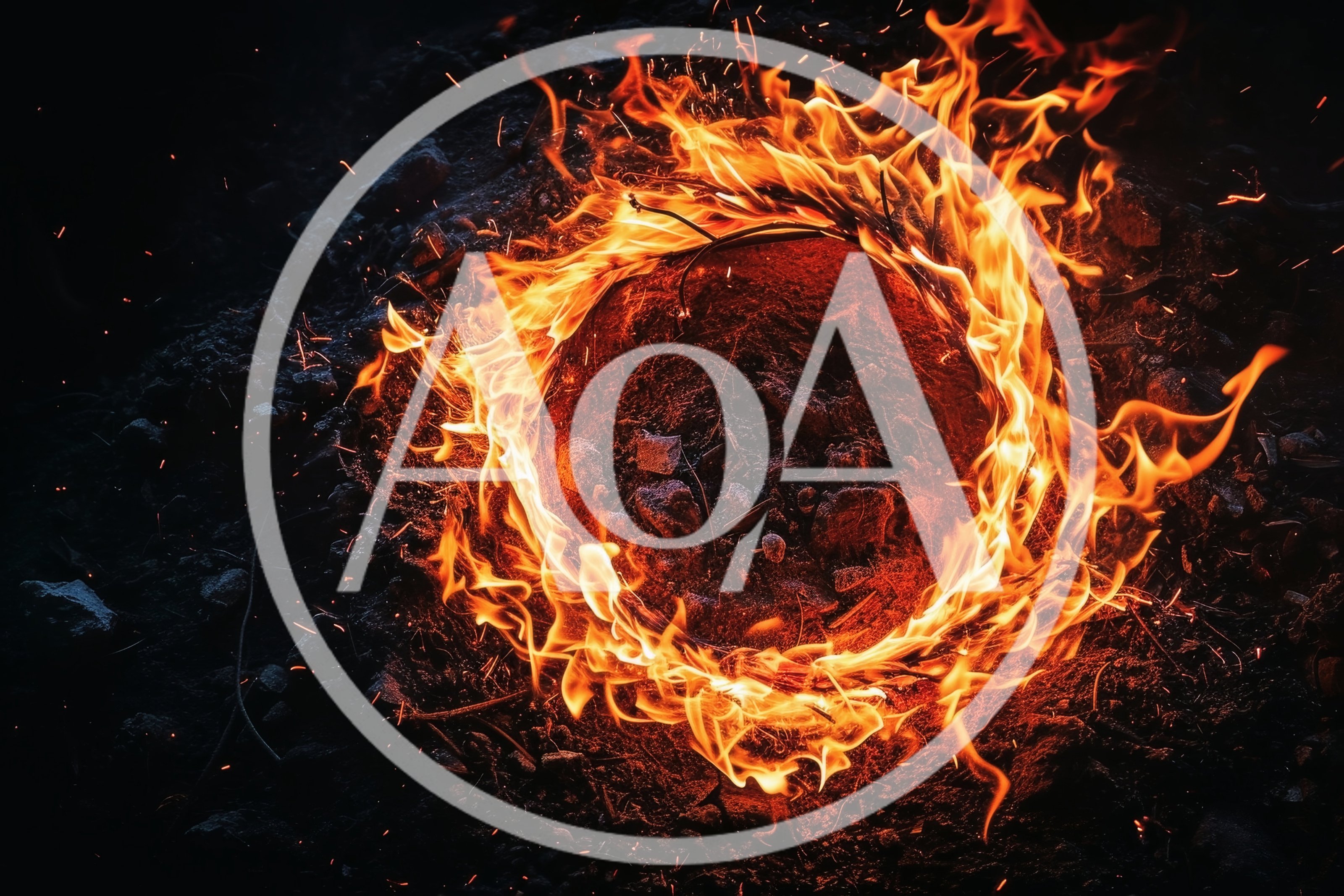 Circular Ring Of Fire Burning On Dark Ground