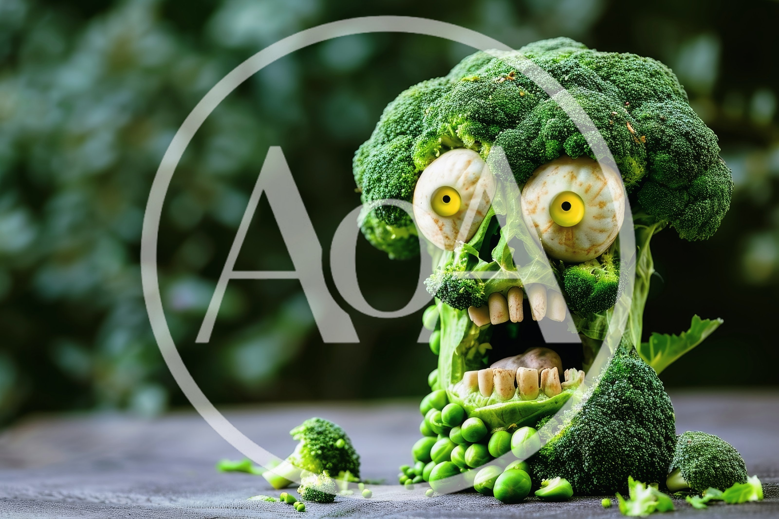 Broccoli Vegetable Monster Sculpture With Pea Texture