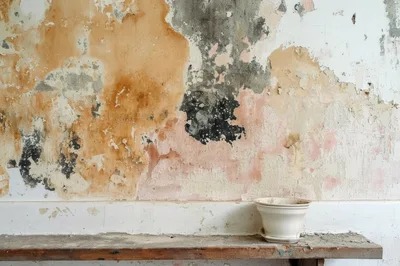 Empty White Flower Pot On A Weathered Wooden Shelf