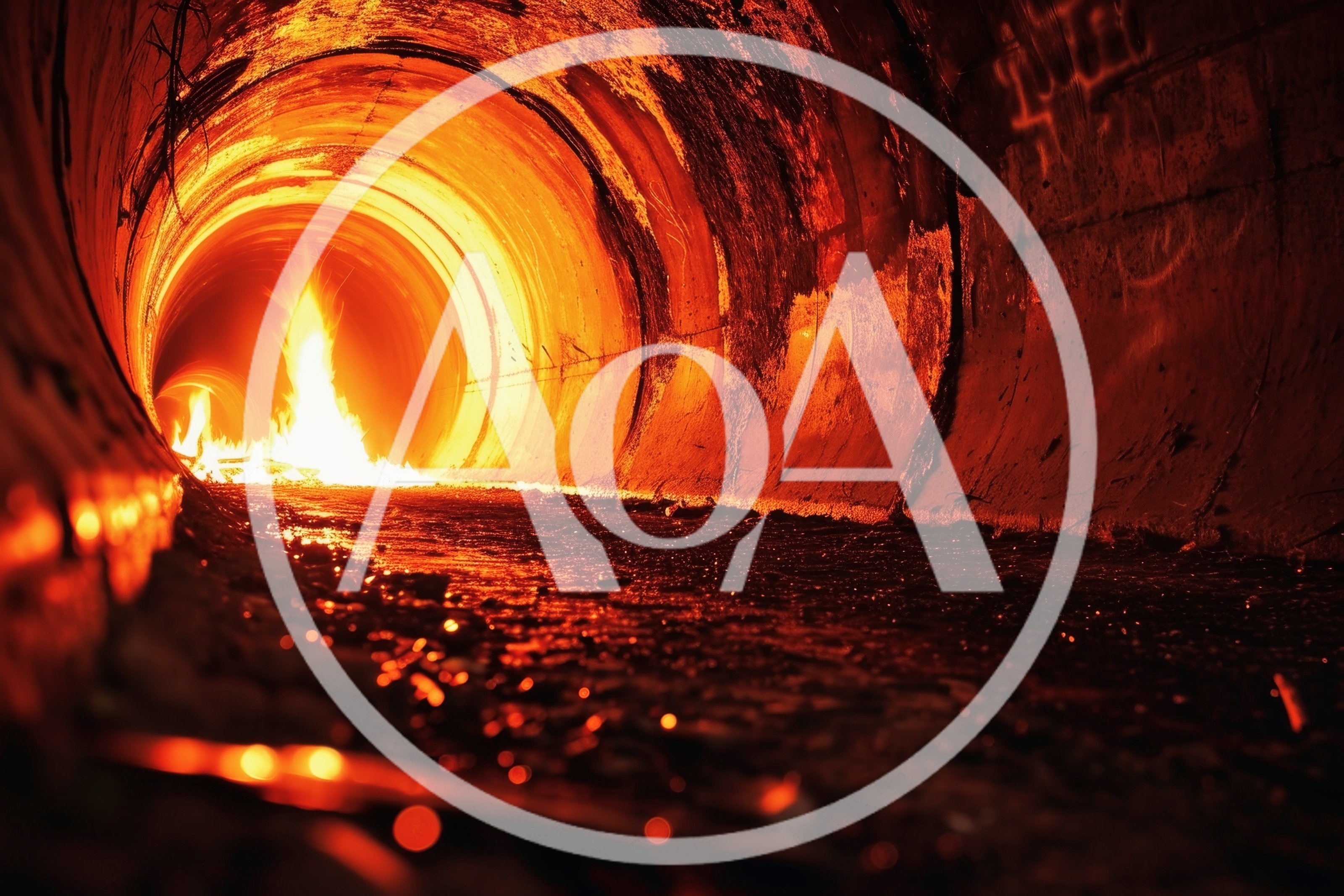 Intense Fire Burning Inside A Dark Concrete Tunnel
