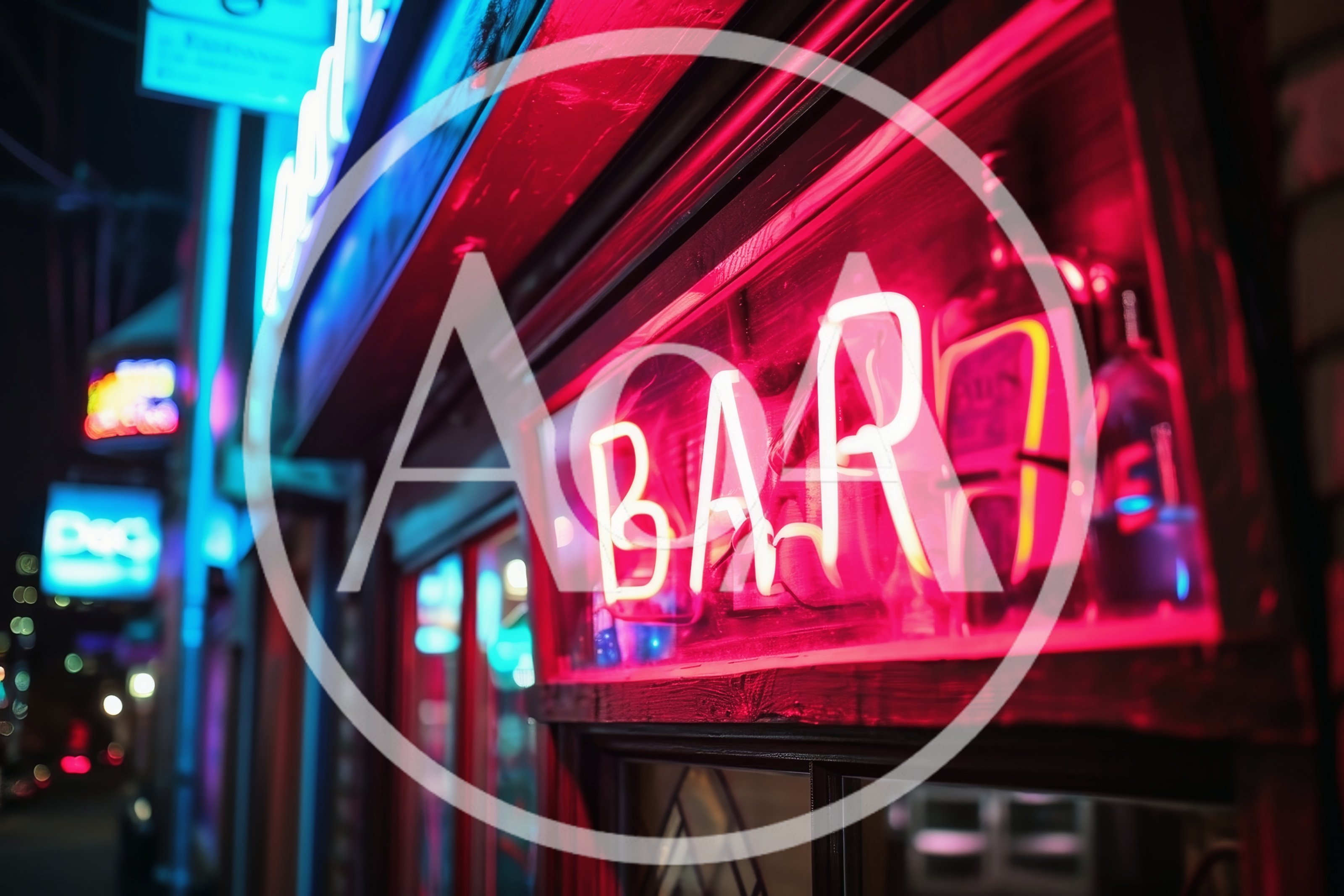 Neon Bar Sign Glowing At Night