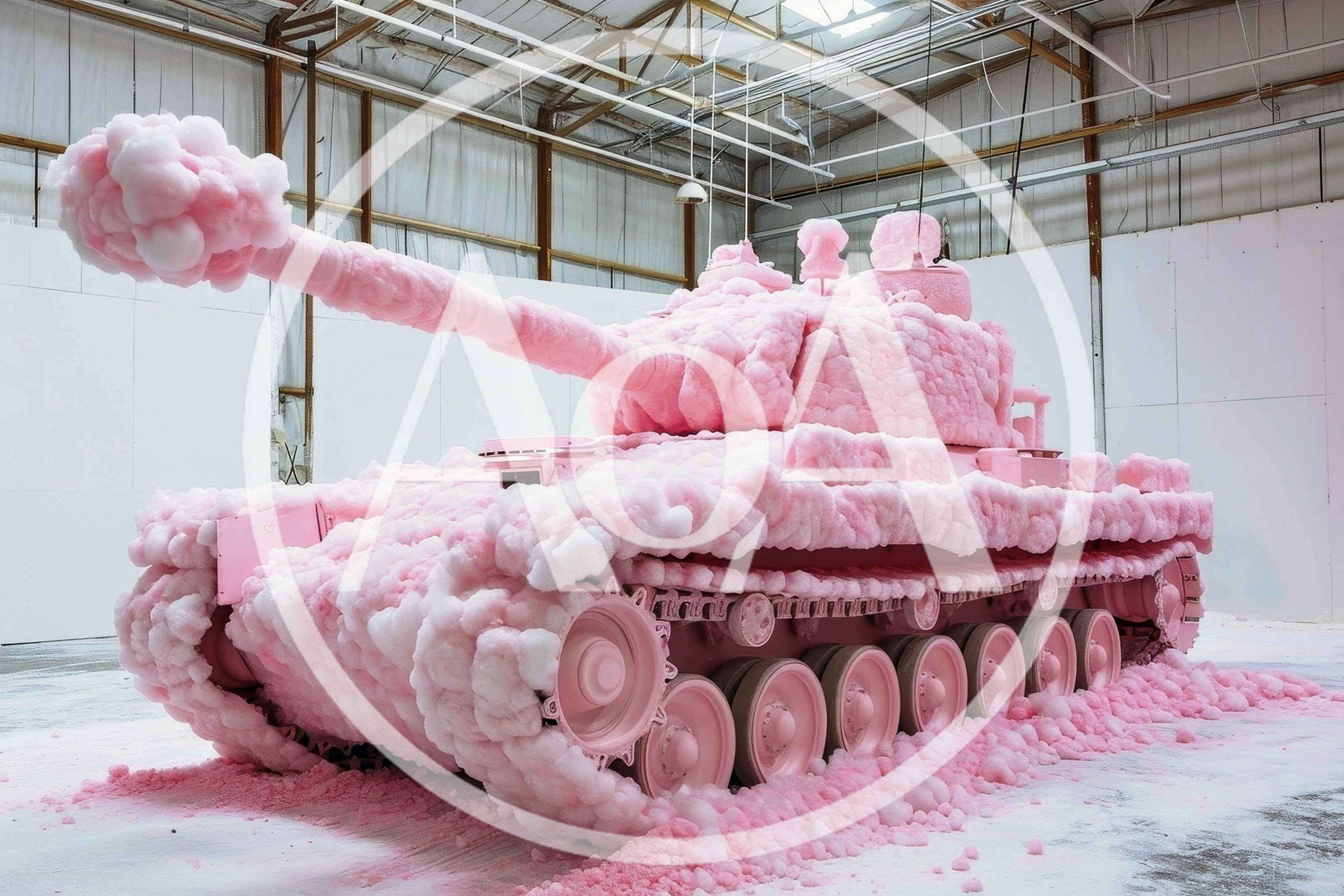 Pink Cotton Candy Covered Military Tank Sculpture