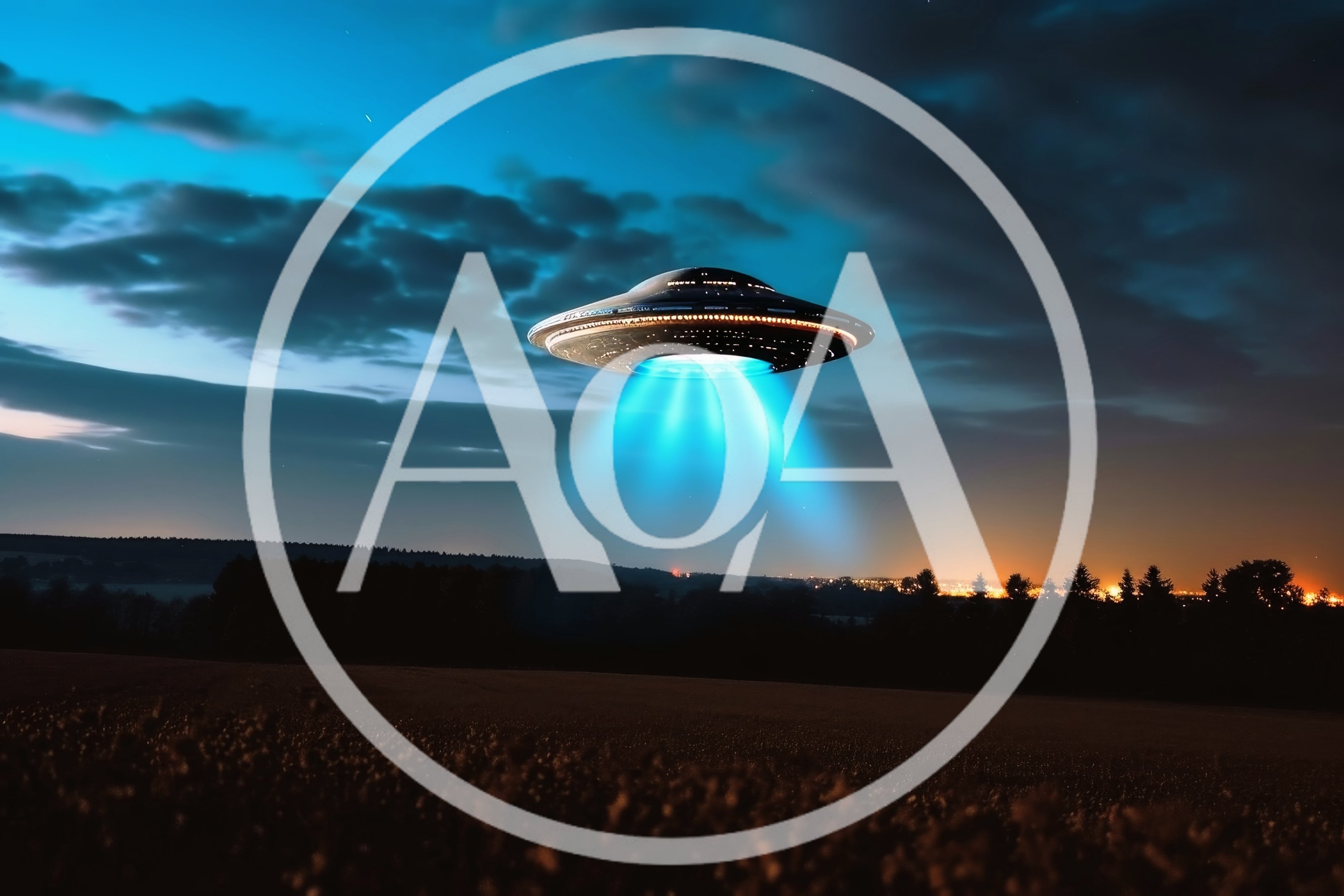 UFO Hovering Over A Dark Rural Landscape At Night