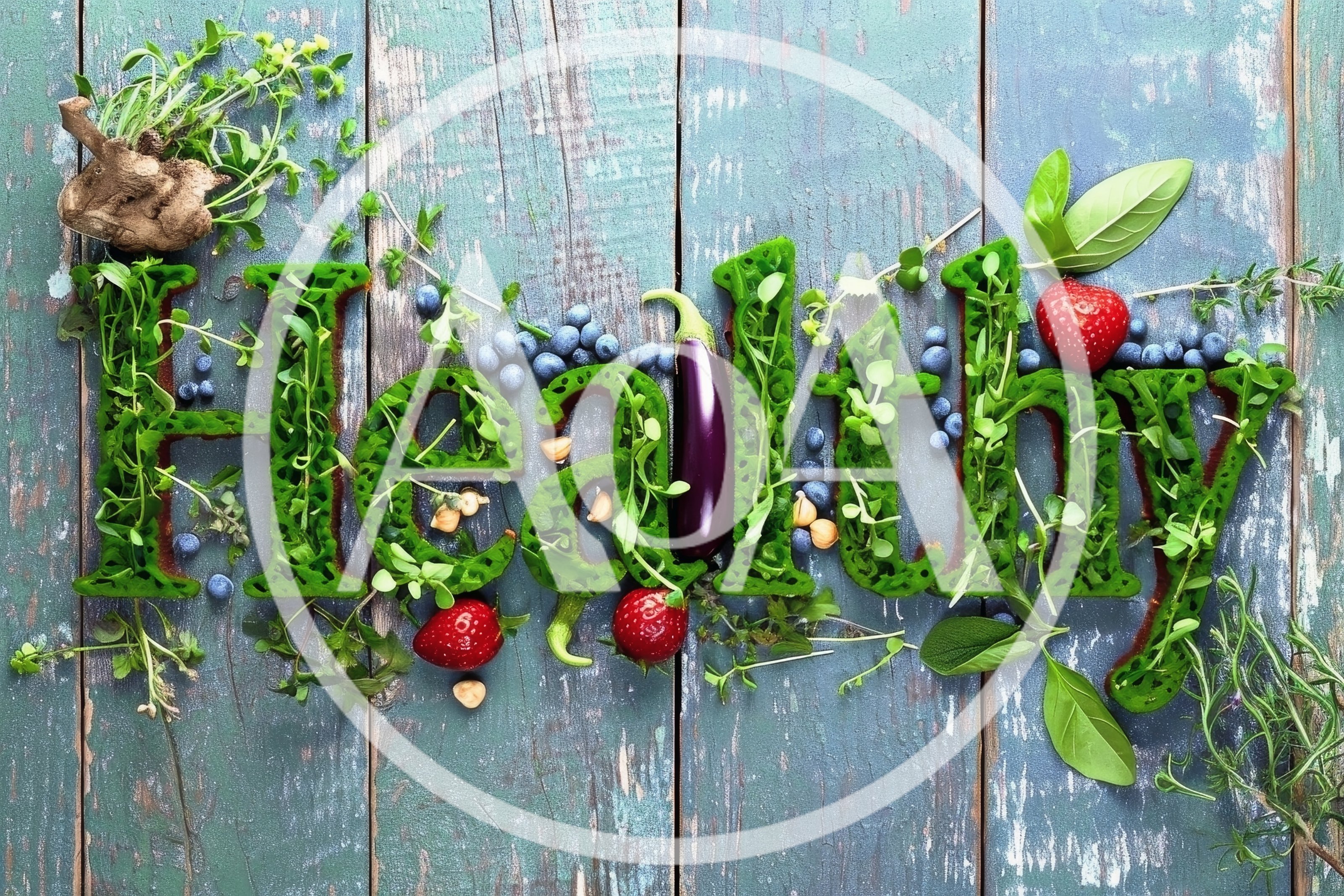Healthy Word Formed With Fresh Vegetables And Fruits