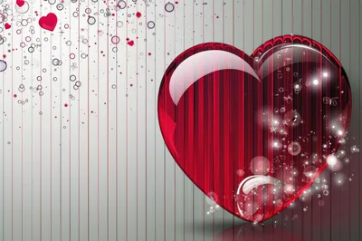 Glossy Red Heart With Abstract Bubbles And Vertical Lines