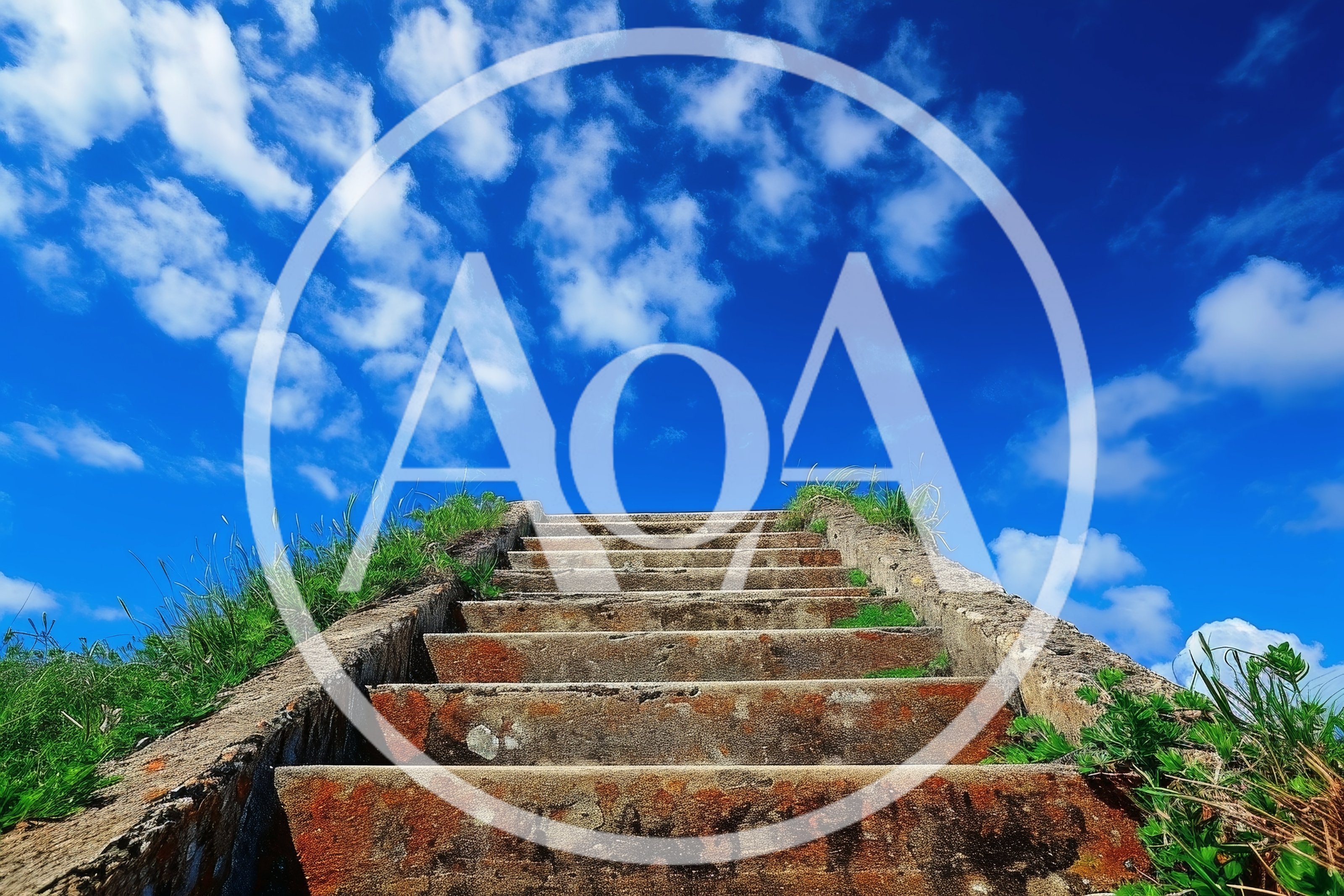 Old Concrete Stairs Leading Up To Blue Sky