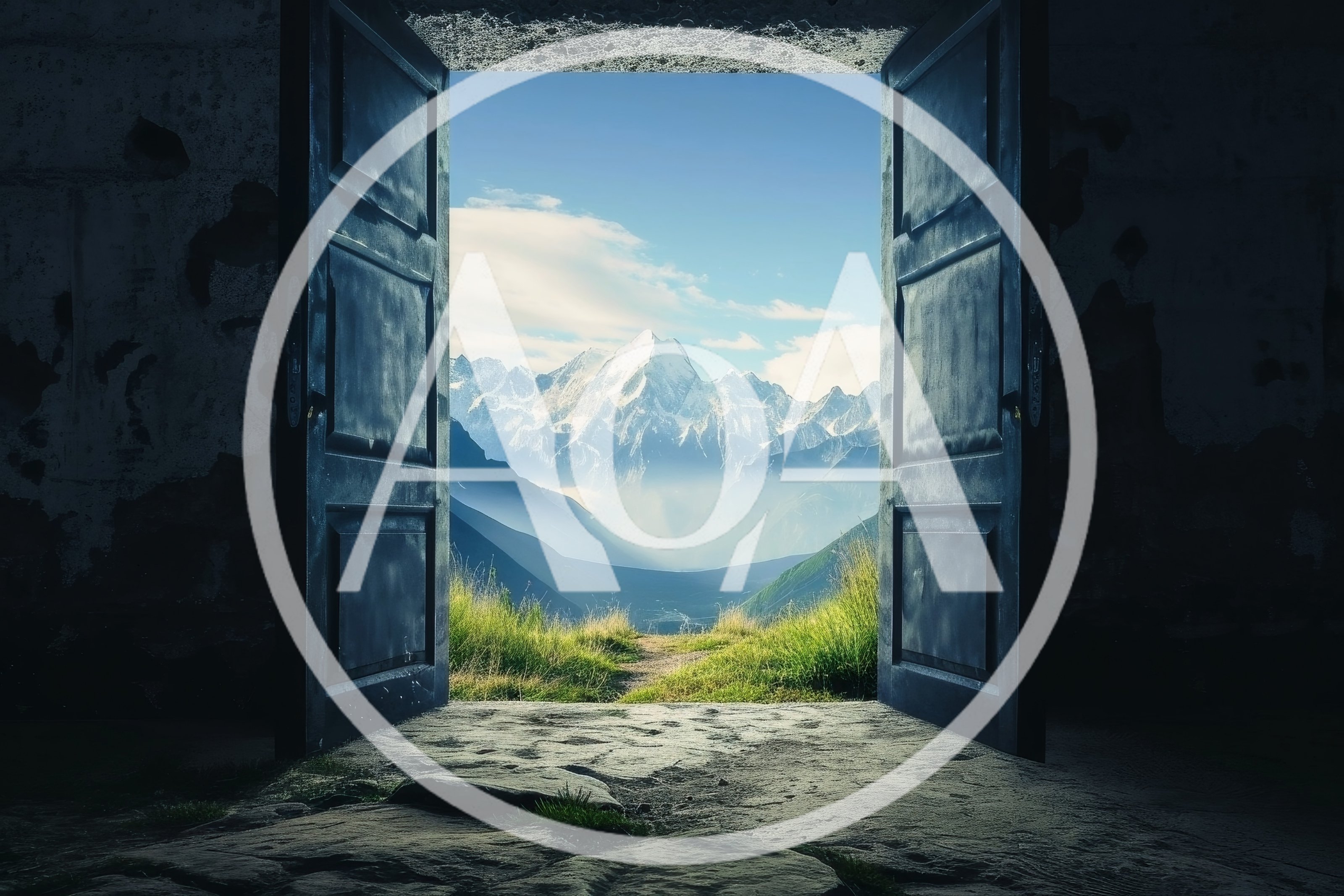 Open Doorway Revealing Majestic Snowy Mountain Landscape