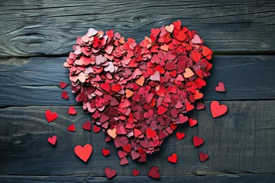 Large Heart Shape Made Of Small Red Paper Hearts