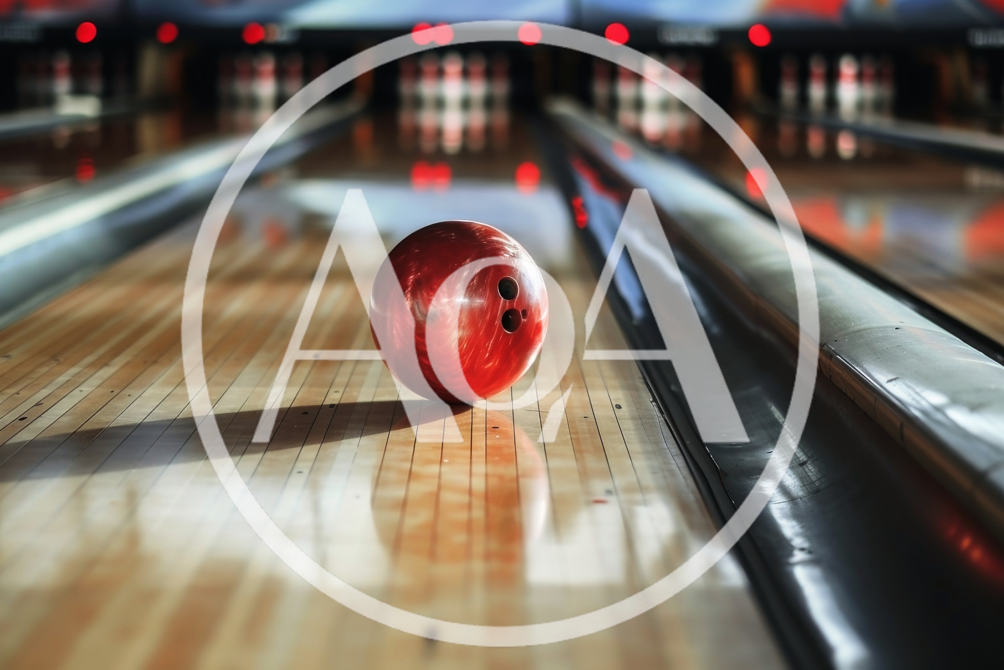 Red Bowling Ball Rolling Down A Wooden Lane