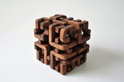 Intricate Wooden Burr Puzzle Cube