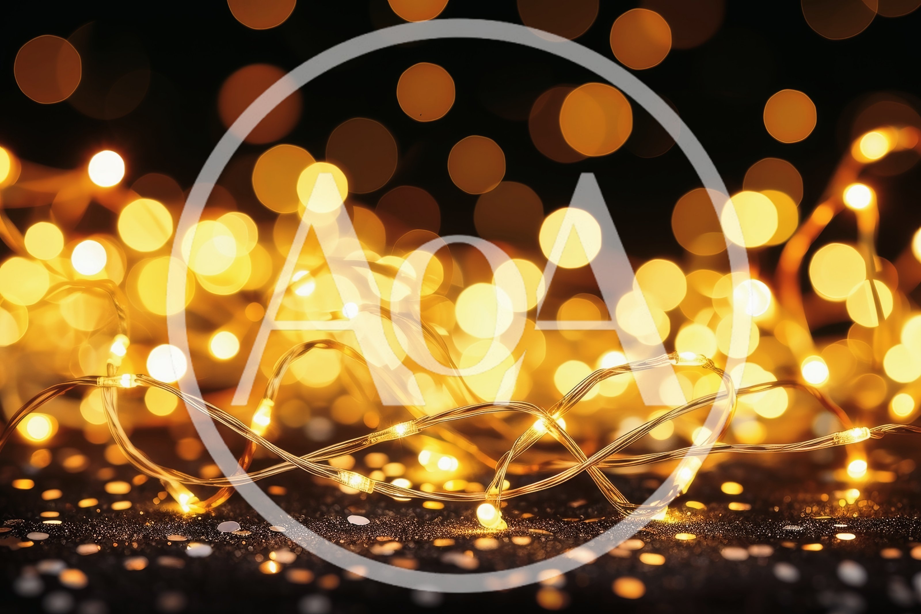 Golden Fairy Lights On Glittering Black Surface