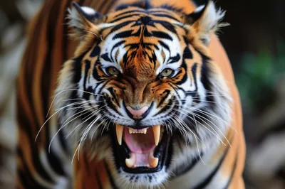 Aggressive Tiger Roaring With Bared Fangs
