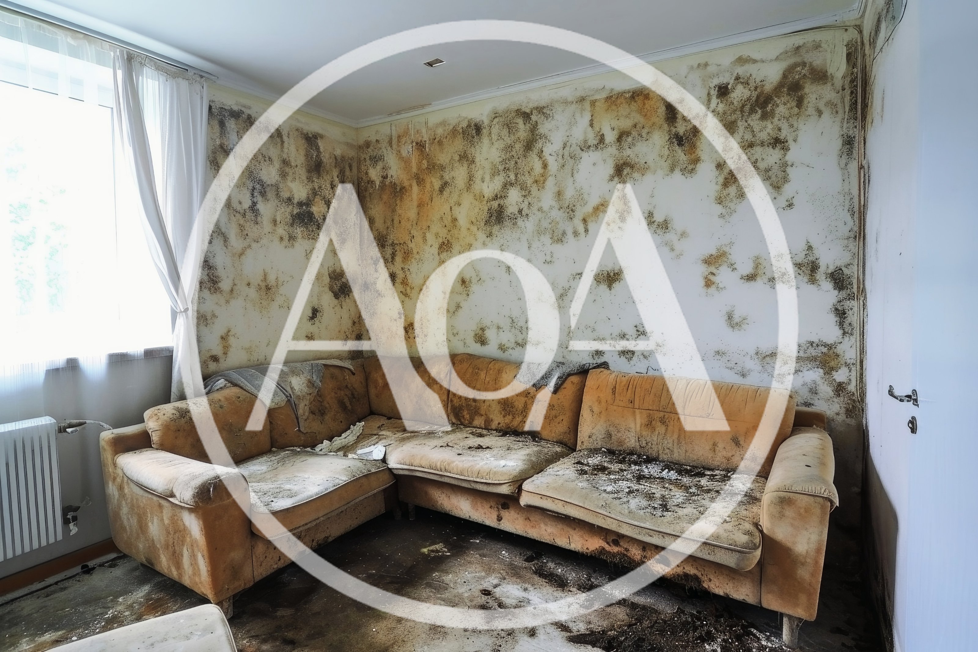 Dilapidated Living Room With Severe Mold Infestation