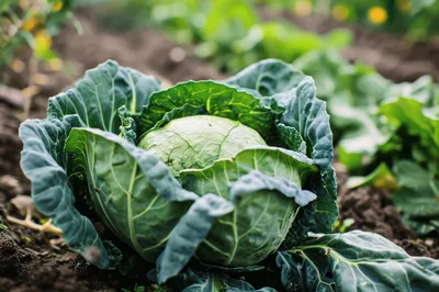 Fresh Green Cabbage Growing In A Garden