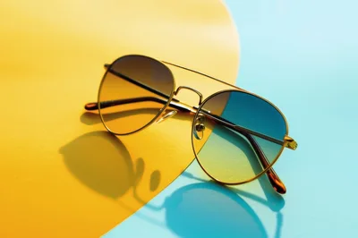 Aviator Sunglasses on Yellow and Blue Background