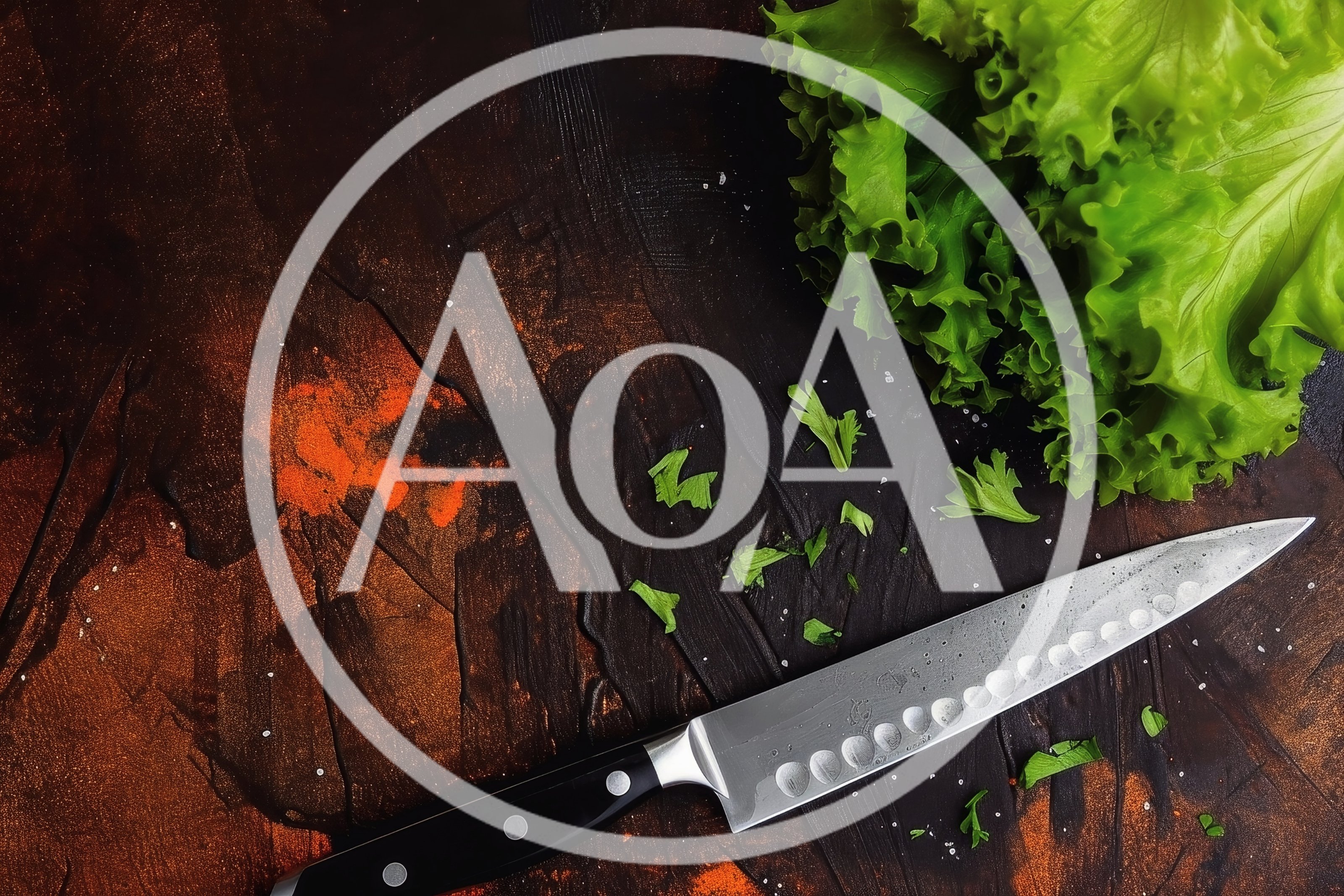 Chef Knife and Fresh Lettuce on Dark Textured Surface