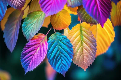 Vibrant Iridescent Autumn Leaves On Tree Branch