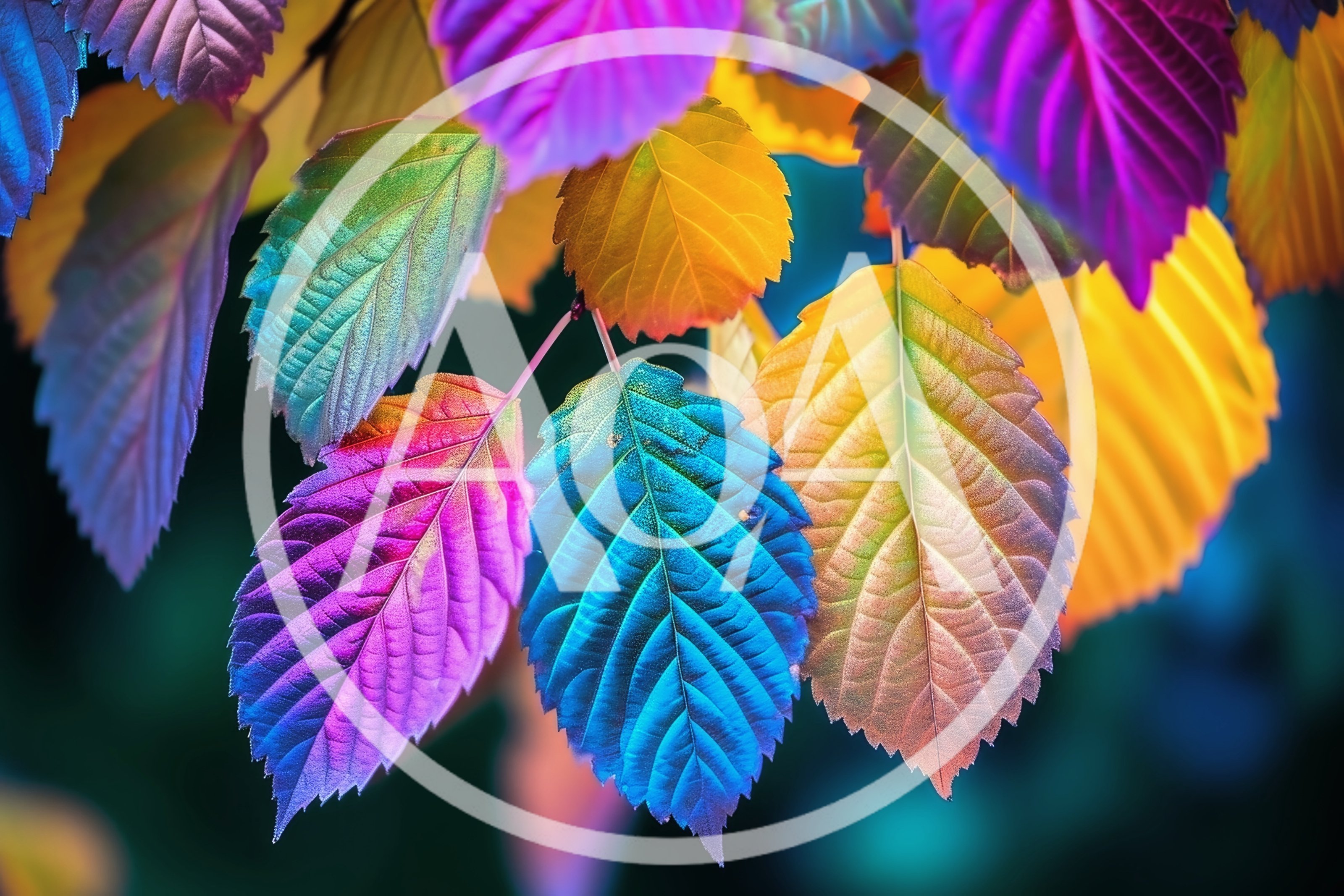 Vibrant Iridescent Autumn Leaves On Tree Branch