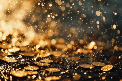 Golden Coins Falling Into Dark Water With Splashes