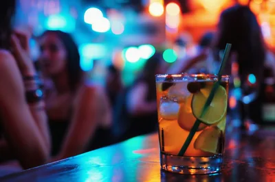 Cocktail Drink On A Bar Counter In A Nightclub