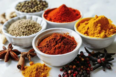 Assorted Spices and Herbs in Small Bowls