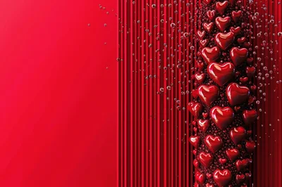 Abstract Red Background With Glossy Hearts And Bubbles