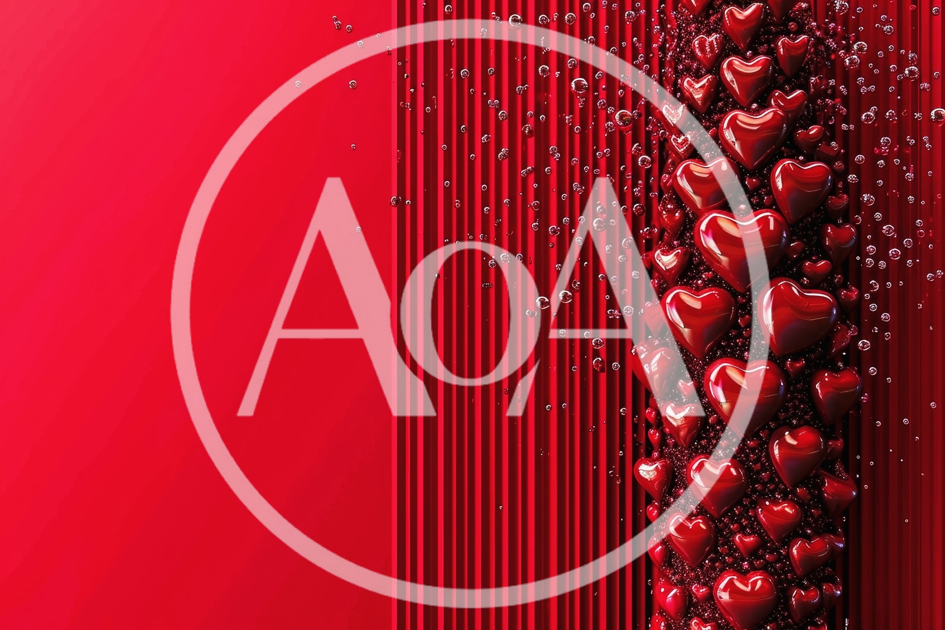 Abstract Red Background With Glossy Hearts And Bubbles