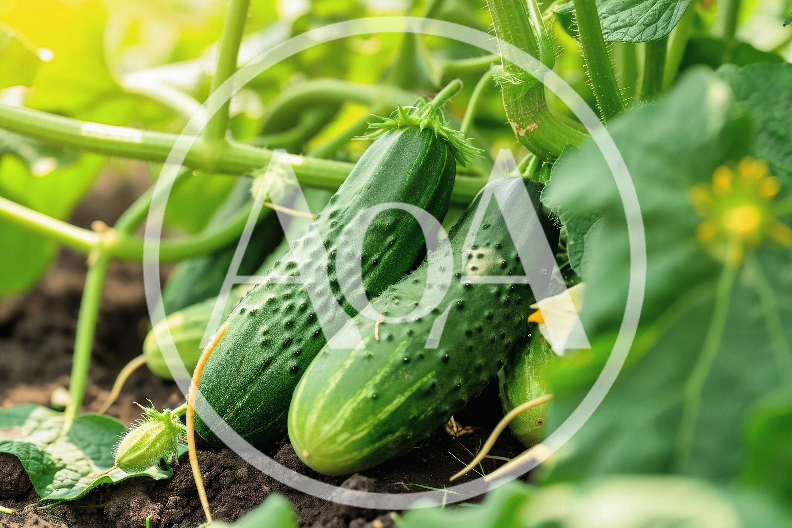 Fresh Green Cucumbers Growing In A Garden