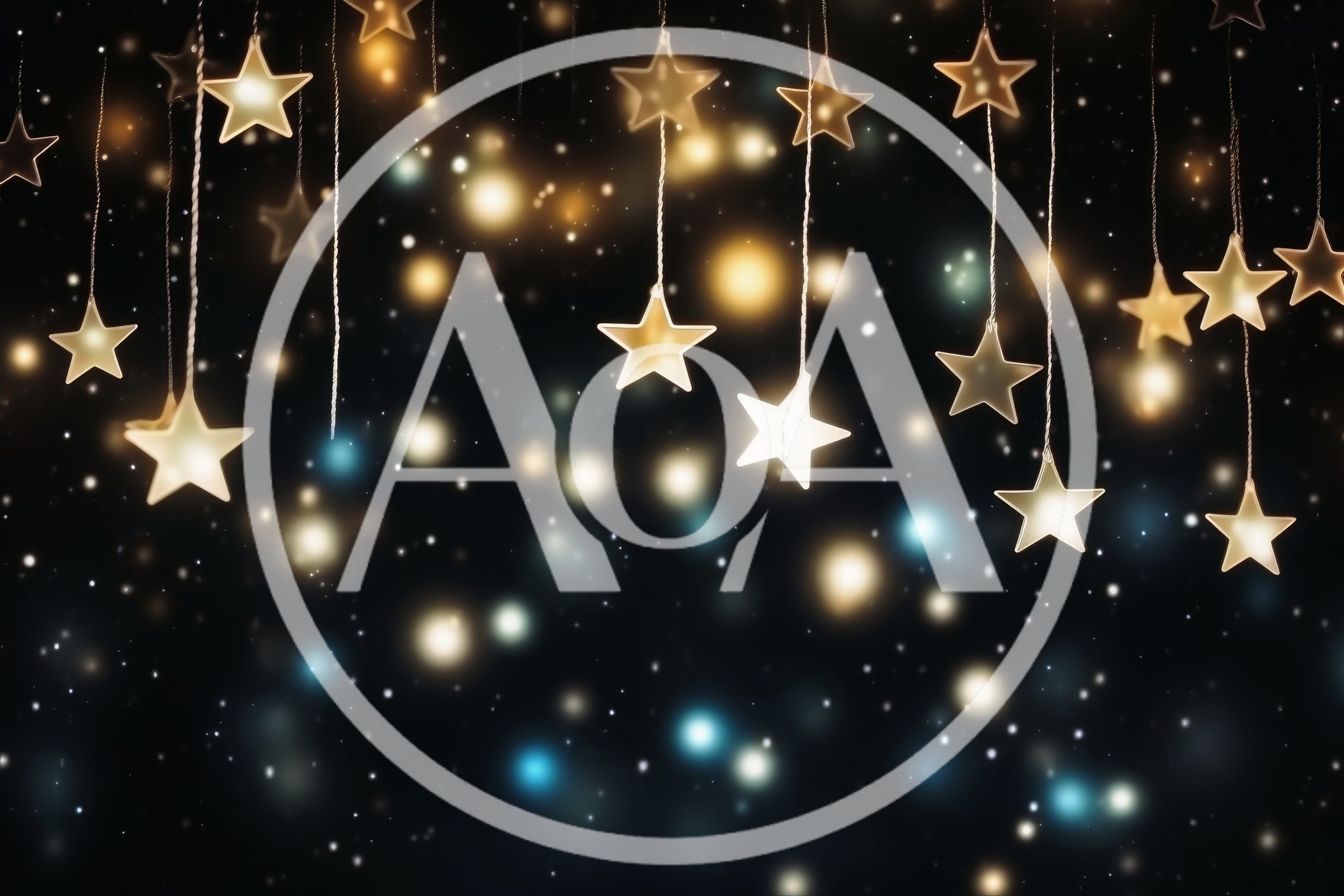 Hanging Glowing Star Decorations Against Dark Bokeh Background