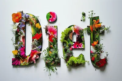 Floral Typography Spelling Diet On White Background