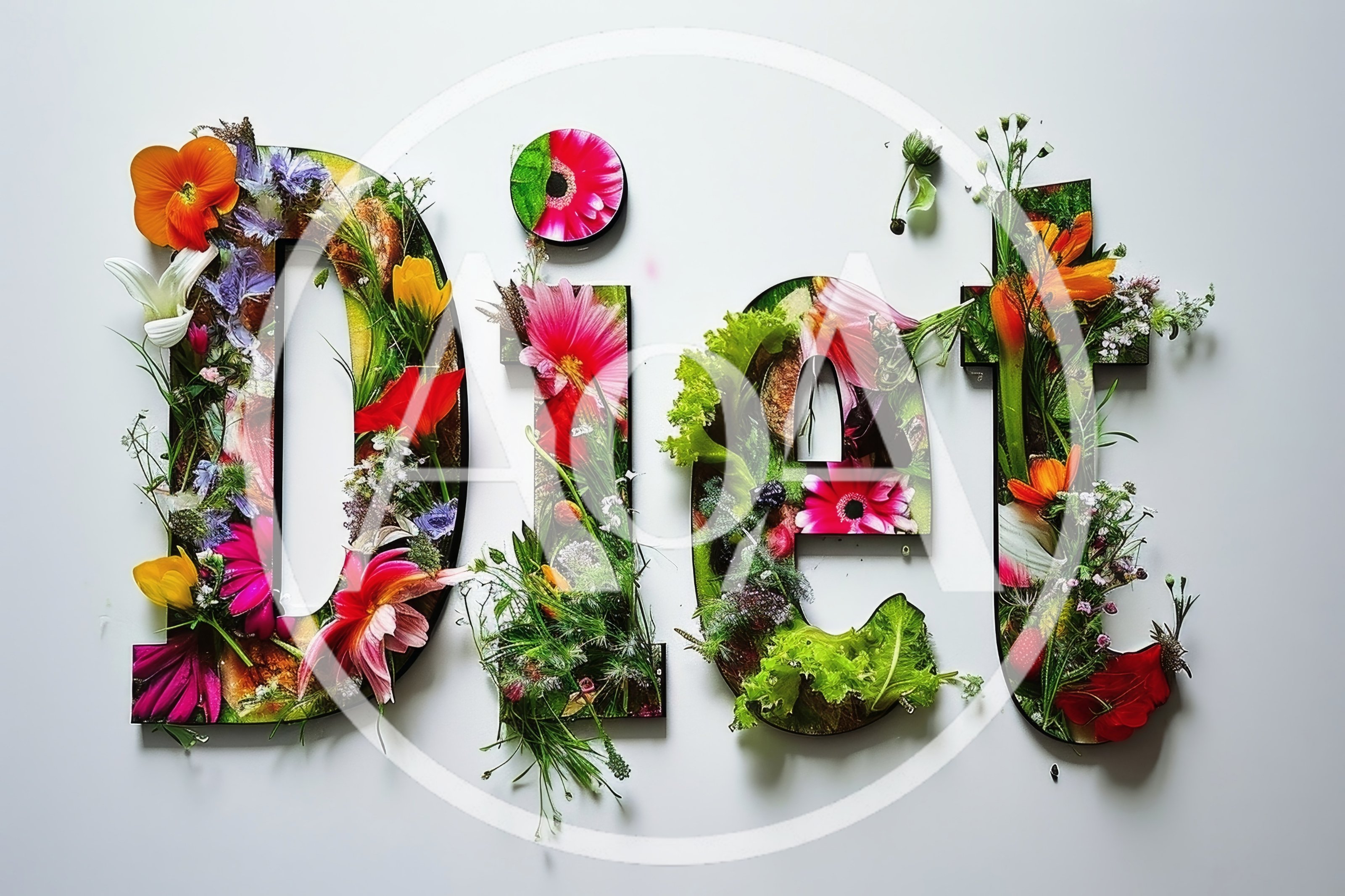 Floral Typography Spelling Diet On White Background