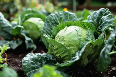 Fresh Green Cabbage Growing In A Garden