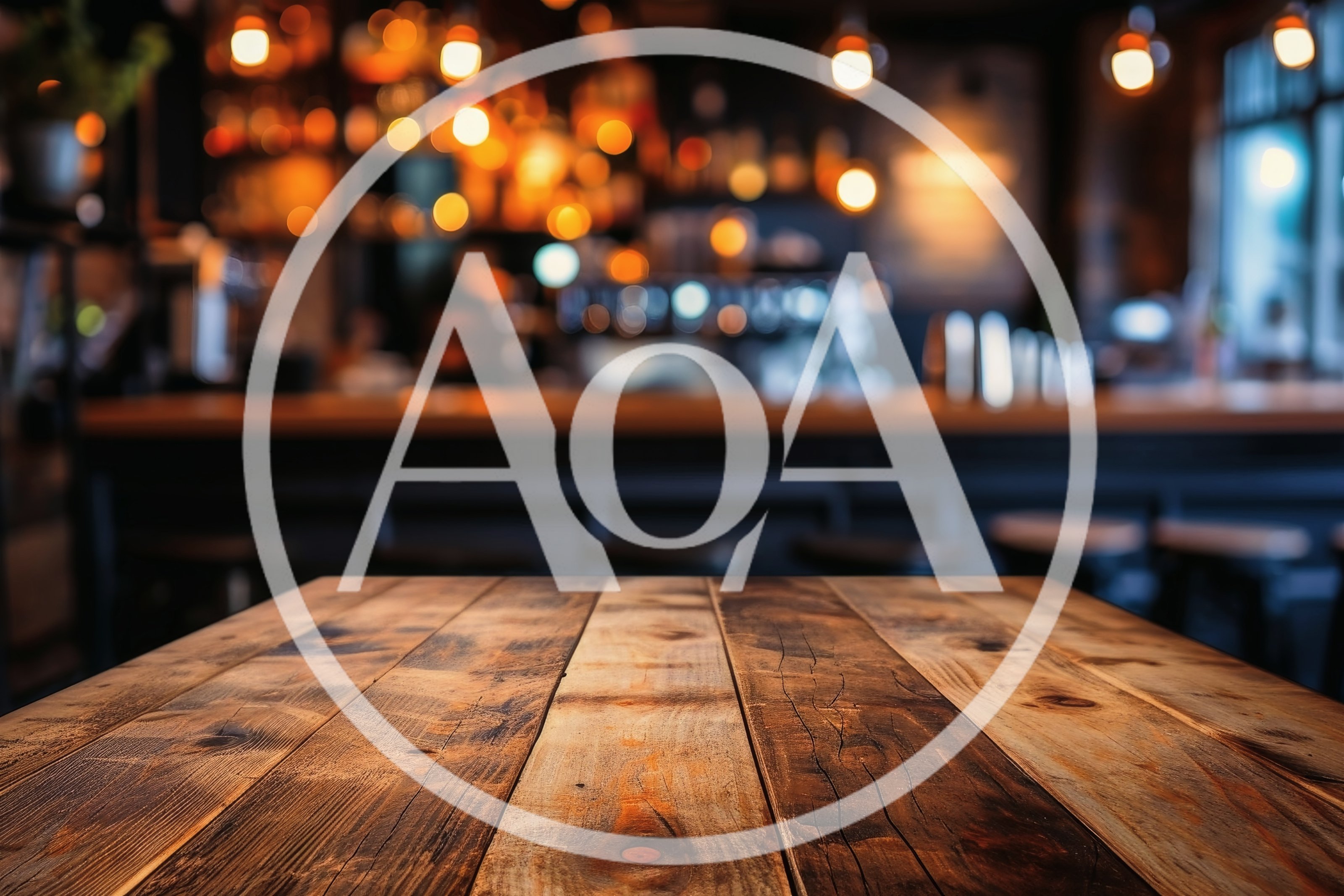 Empty Wooden Table In A Dimly Lit Bar