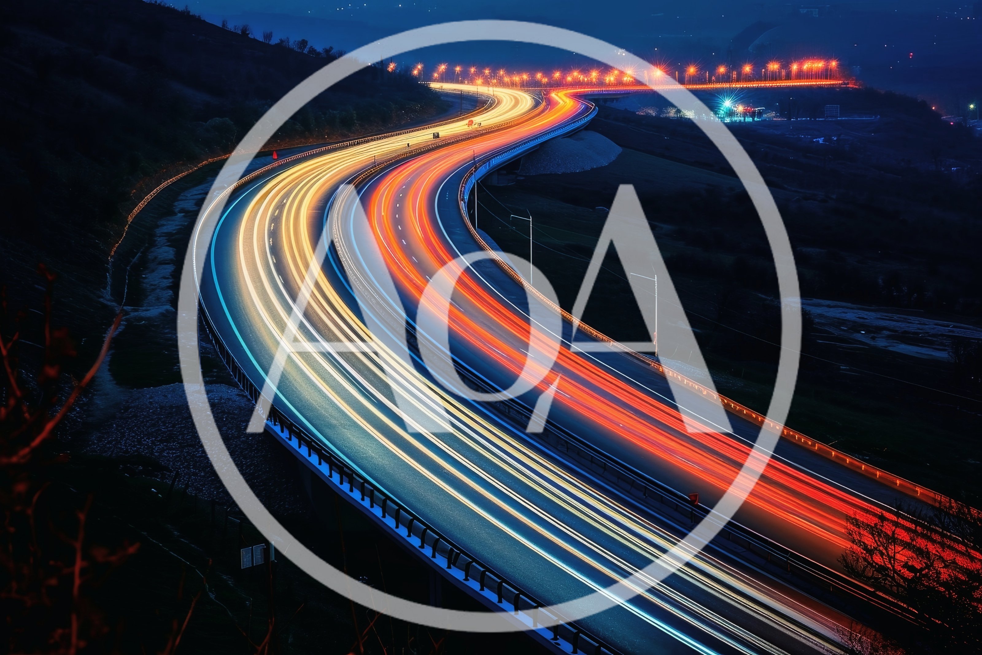 Long Exposure Light Trails On A Curved Highway