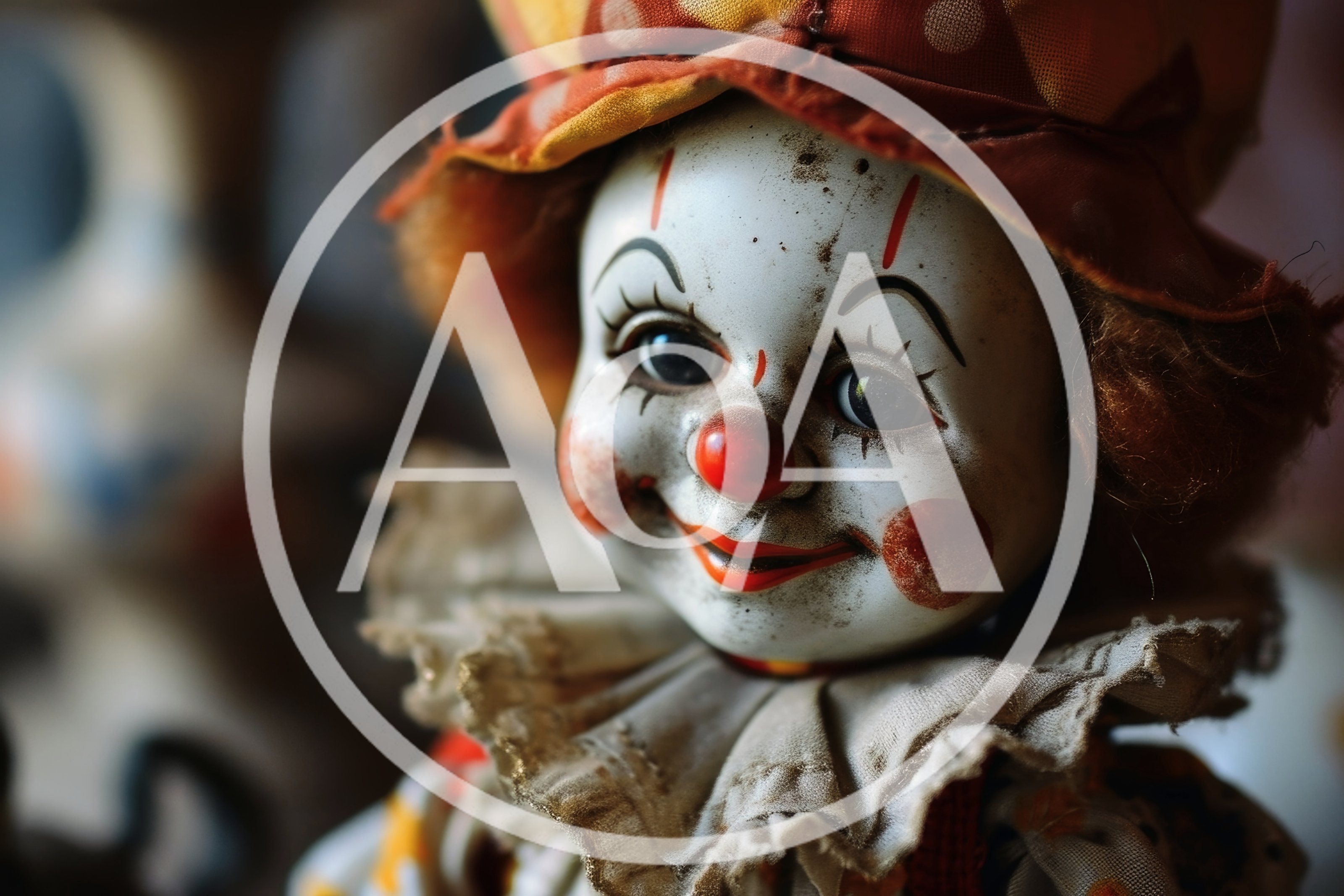 Close Up Of A Vintage Porcelain Clown Doll