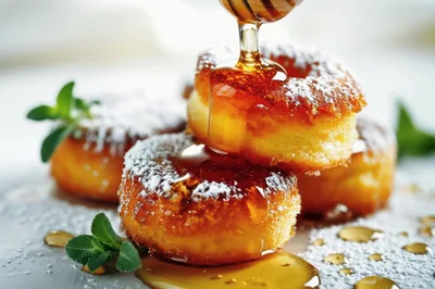 Honey Drizzled Ricotta Fritters With Powdered Sugar