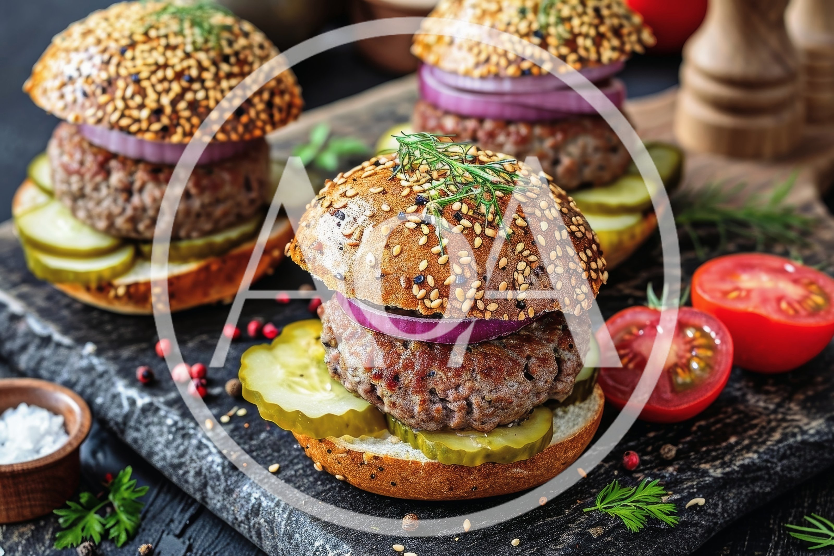 Gourmet Beef Sliders on a Rustic Wooden Board