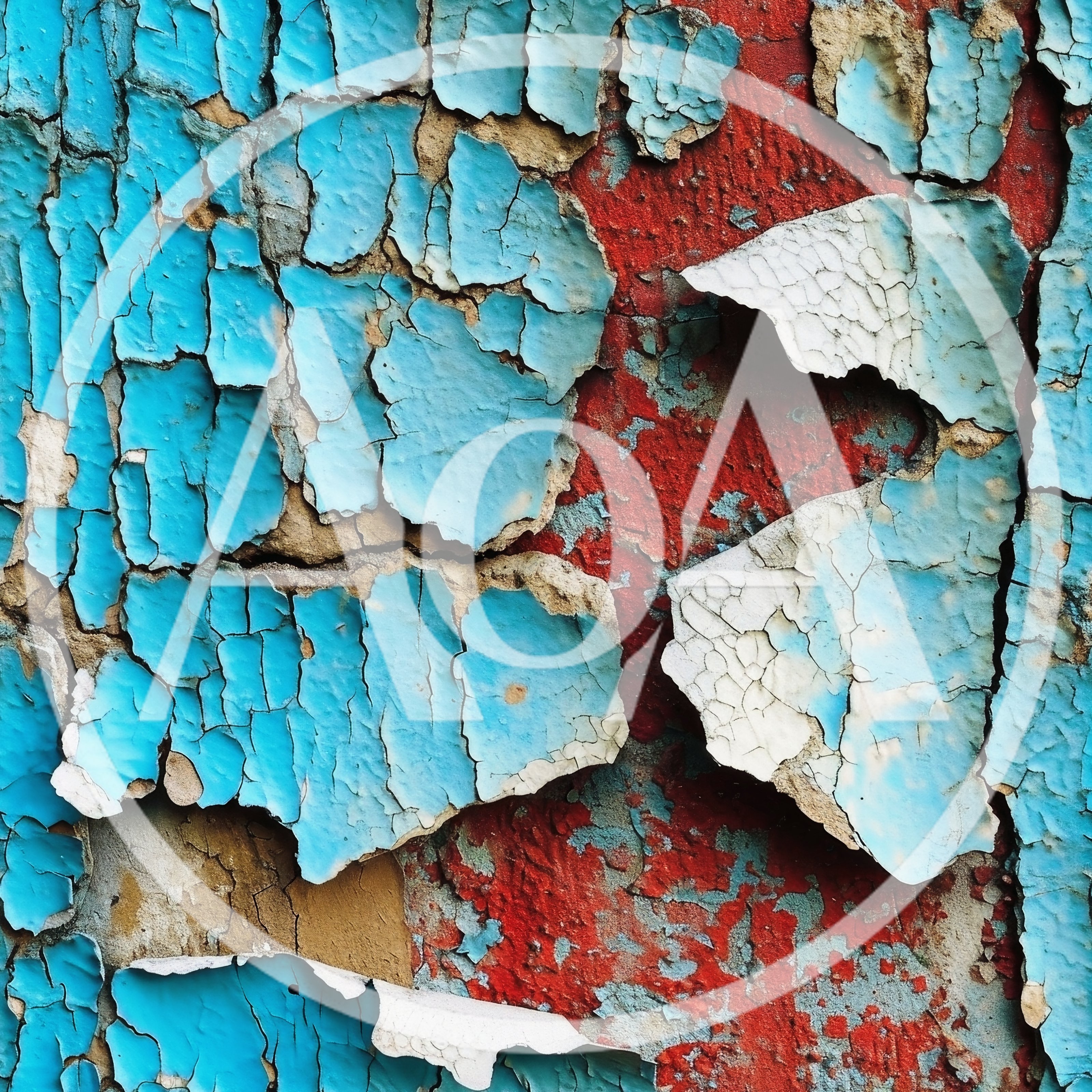 Peeling Blue Paint On A Weathered Red Wall