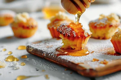 Honey Drizzled Over Freshly Baked Mini Muffins