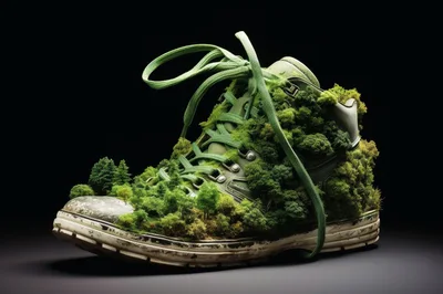 Surreal Hiking Boot Overgrown With Miniature Forest Ecosystem