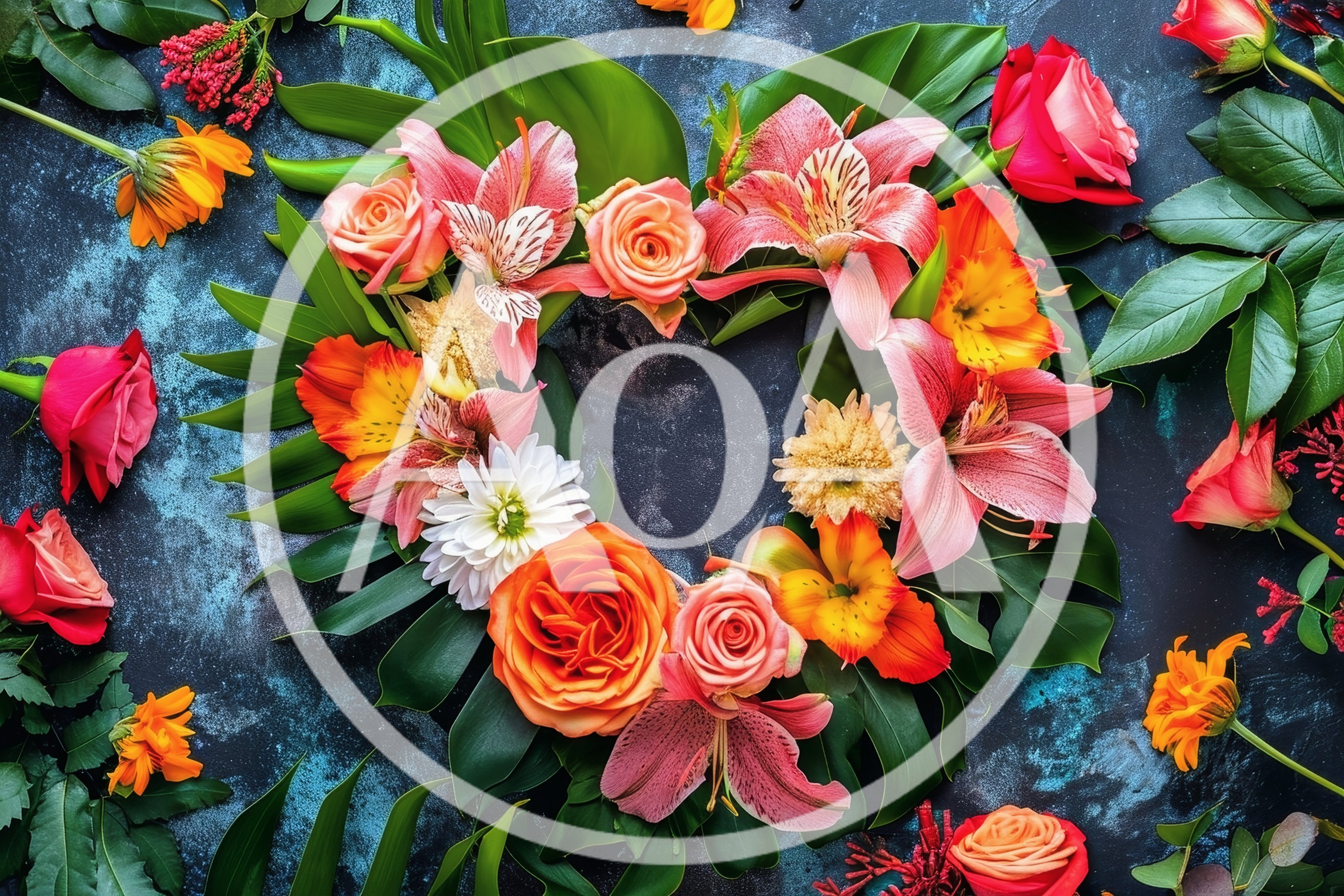 Heart Shaped Floral Arrangement On Dark Textured Background