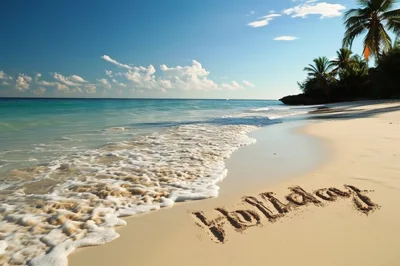 Holiday Written In Sand On Tropical Beach