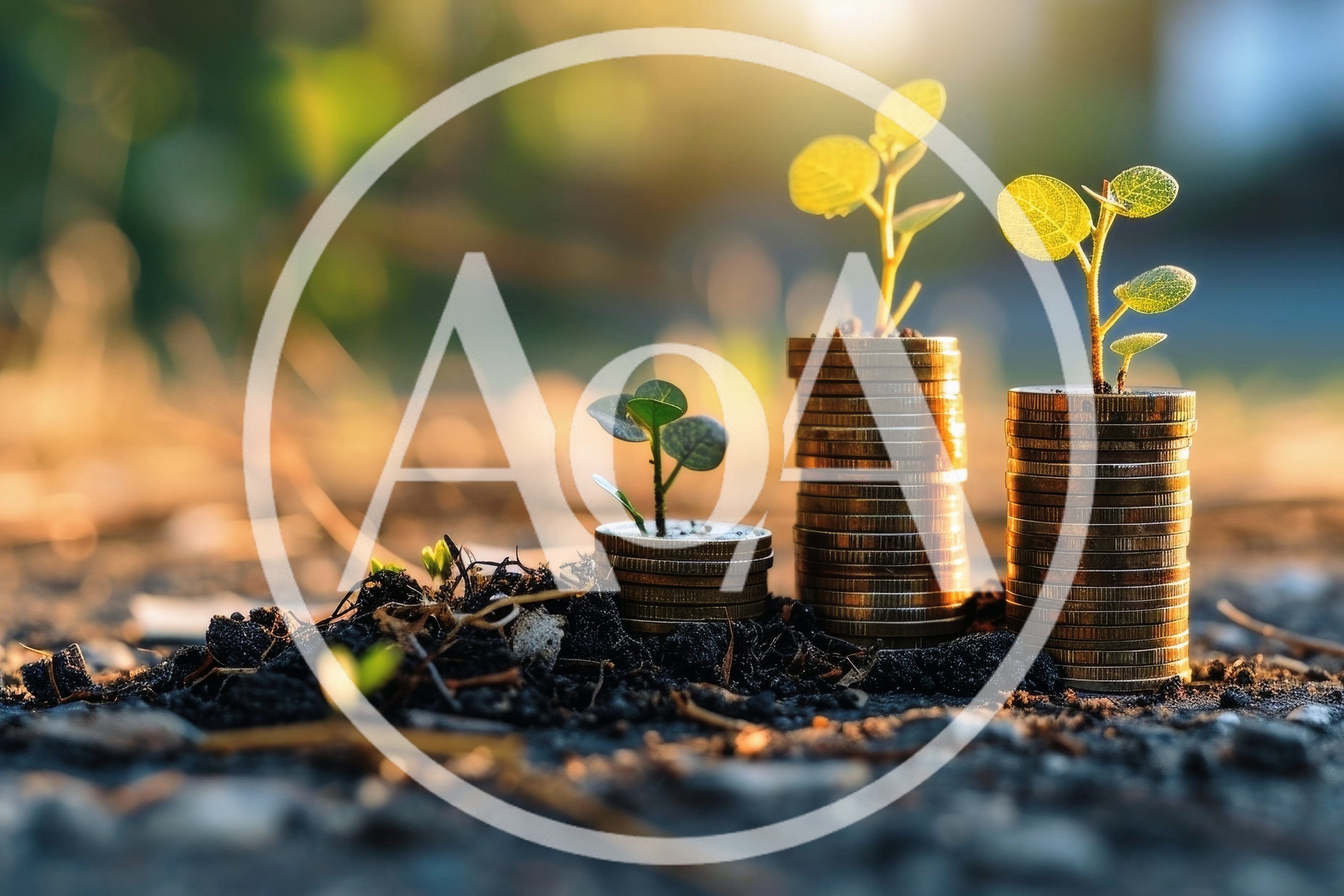 Small Plants Growing From Stacks Of Gold Coins