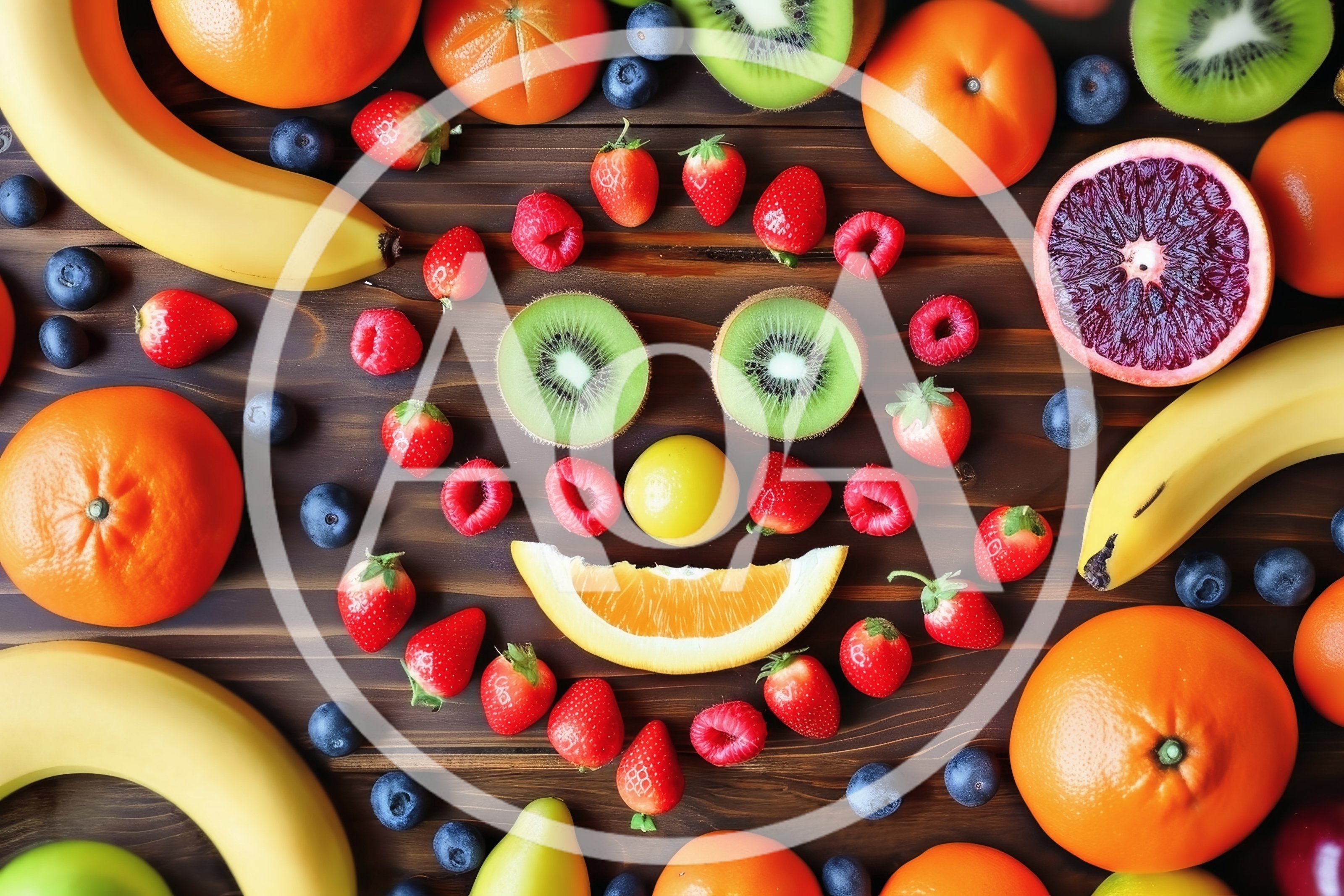 Creative Fruit Face Arrangement On Wooden Background