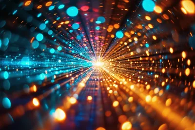 Abstract Digital Tunnel With Glowing Blue And Orange Lights