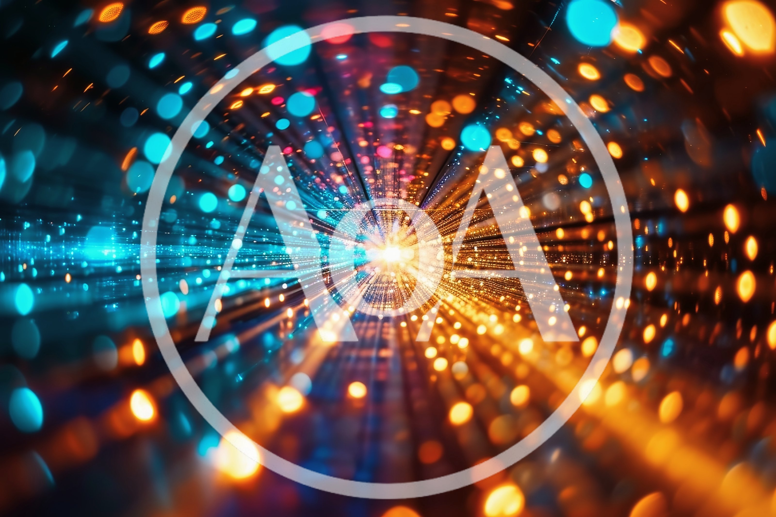 Abstract Digital Tunnel With Glowing Blue And Orange Lights