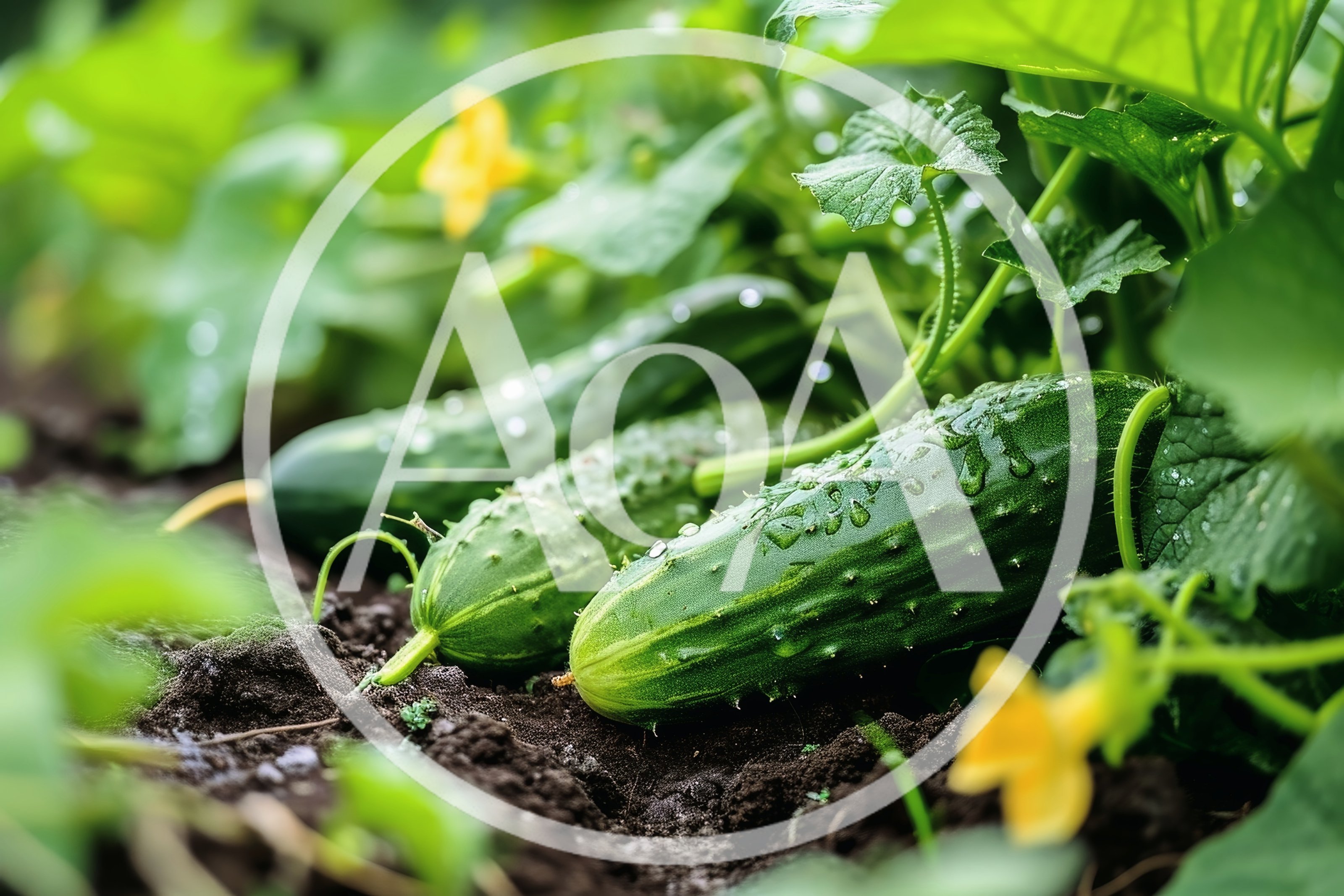 Fresh Green Cucumbers Growing In A Garden
