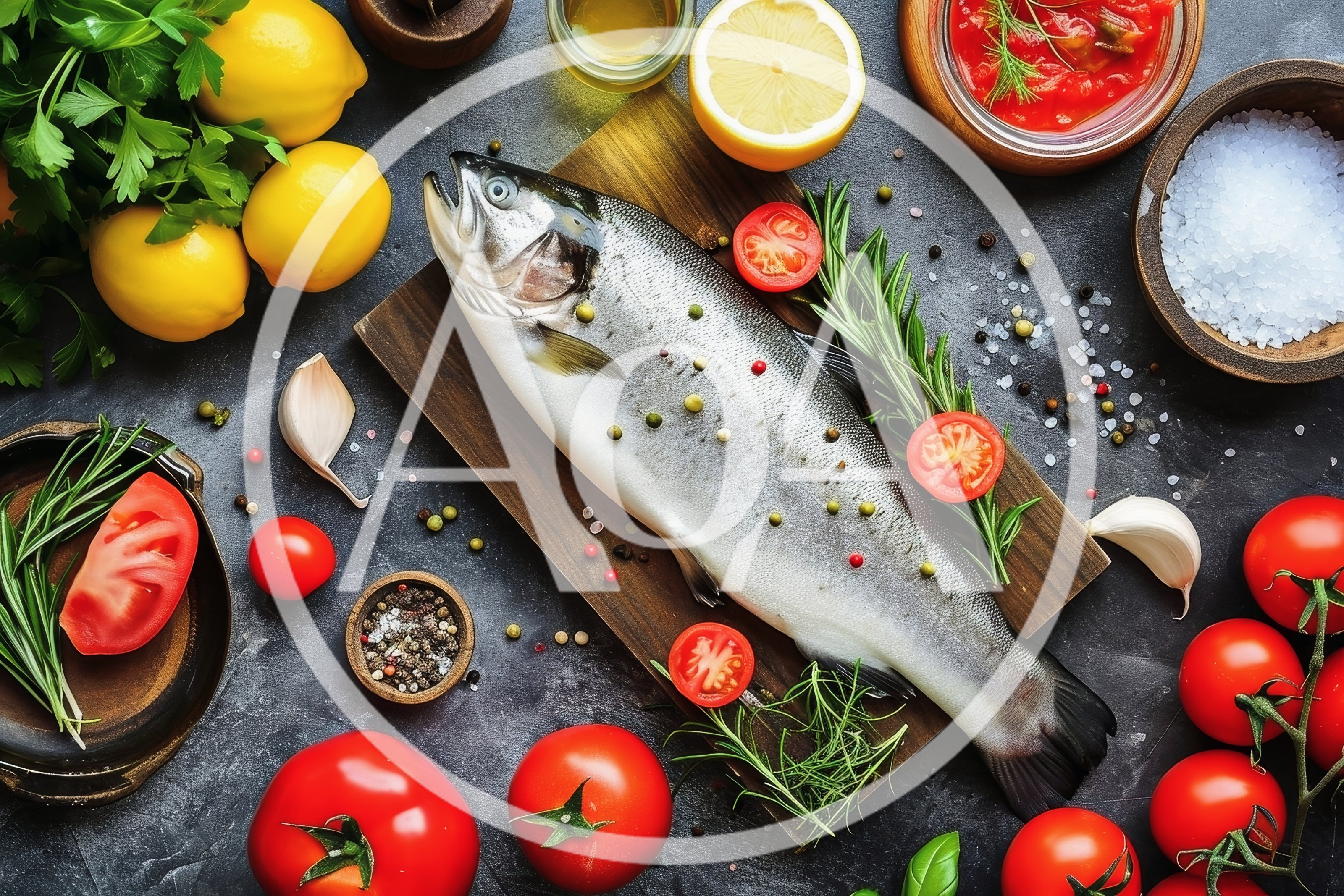 Fresh Raw Salmon Fish With Vegetables And Spices