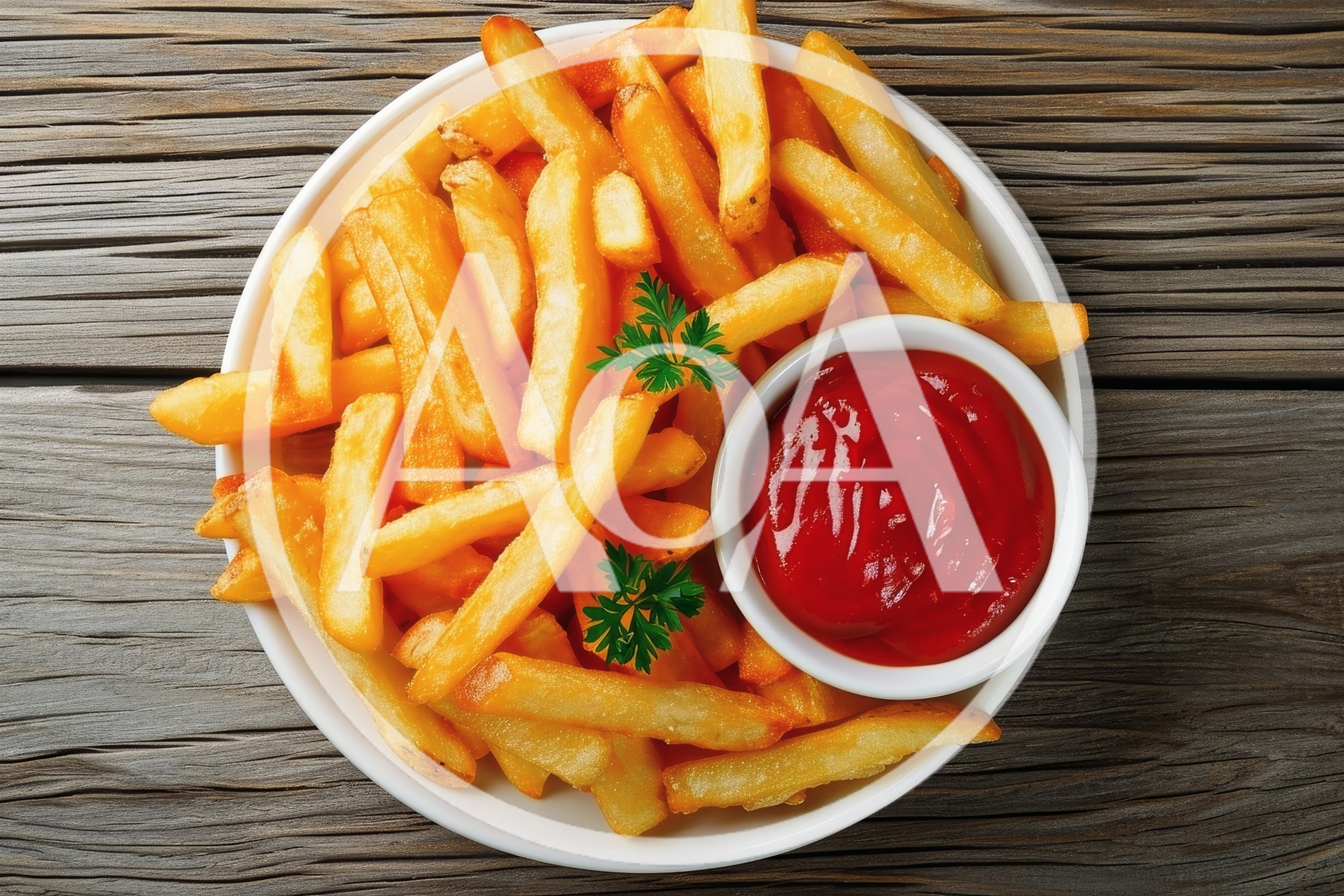 Plate Of Golden French Fries With Ketchup