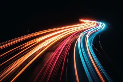 Long Exposure Light Trails On A Night Highway